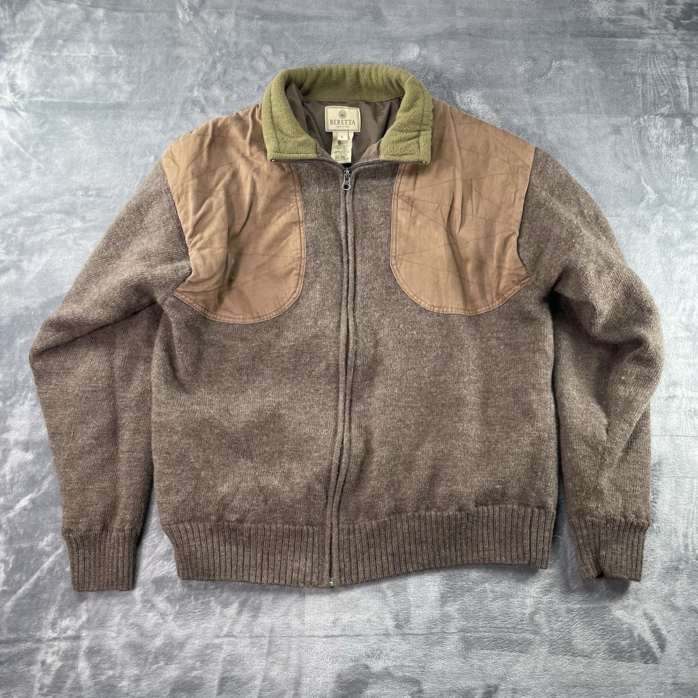 Beretta Sweater Mens L Windstop 100% Wool 1/4 Zip Pullover Shooting Hunting Pads